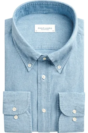 Profuomo Button-down Overhemd Katoen Chambray Lichtblauw (Maat 38)