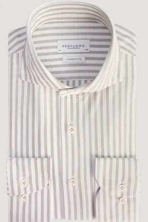 Profuomo Japanese Knitted Overhemd Katoenmix Gestreept (Maat 38)