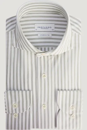 Profuomo Japanese Knitted Overhemd Katoenmix Gestreept (Maat 39)