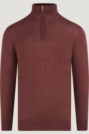 Profuomo Trui Half-zip Merinowol Bordeauxrood (Maat XL)