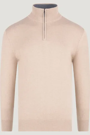 SOCI3TY Trui Half-zip Katoen/kasjmier Biscuit (Maat XXXL)