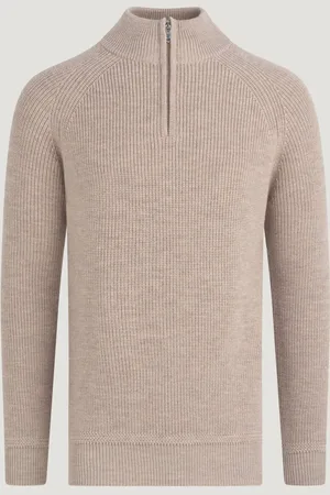 SOCI3TY Grofgebreide Trui Half-zip Merinowol Beige (Maat M)