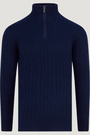 SOCI3TY Trui Half-zip Cable Knit Wol/kasjmier Donkerblauw (Maat XL)