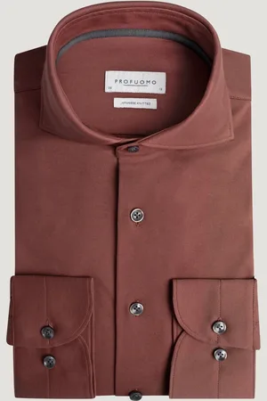 Profuomo Double Dye Japanese Knitted Overhemd Katoenmix Tuscan Red (Maat 38)