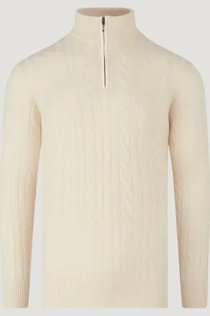 SOCI3TY Trui Half-zip Cable Knit Wol/kasjmier (Maat L)