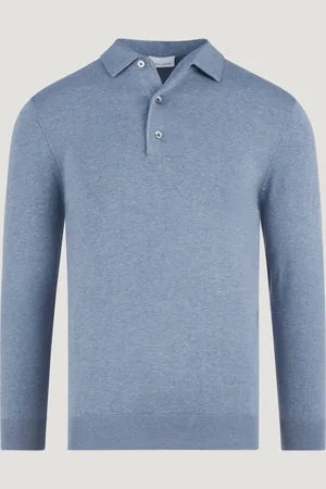 Profuomo Luxury Basic Long Sleeve One Piece Polo Tencel/katoen/zijde Ijsblauw (Maat S)