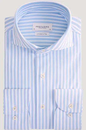 Profuomo Japanese Knitted Overhemd Katoenmix Gestreept (Maat 37)