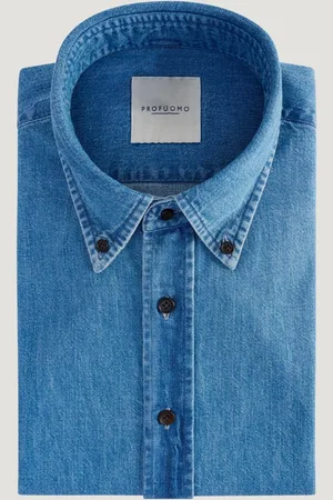 Profuomo Japanese Denim Overhemd Katoen Blauw (Maat S)
