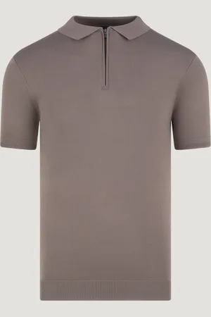 SOCI3TY Tech Knit Polo Met Rits Viscose/nylon Bruin (Maat L)