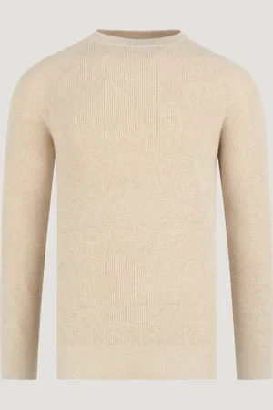 SOCI3TY Fisherman Ribbed Trui Crewneck Katoen Linnen Zand (Maat L)