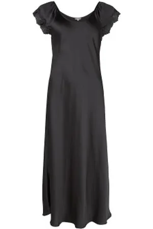 Lady Avenue Pure Silk Shortsleeve Long Nightdress Zwart zijde Small Dames