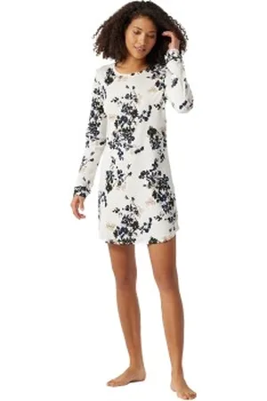 Schiesser Contemporary Nightwear Interlock Shirt Wit/Zwart 40 Dames