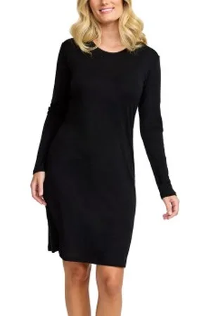 Damella Wool Long Sleeved Nightdress Zwart merinowol X-Small Dames
