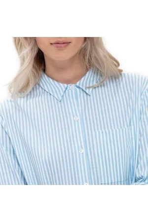 Mey Elva Nightshirt With Collar Wit/Blauw katoen 36 Dames