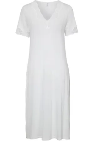 Damella Bamboo Plain Lace Short Sleeve Nightdress Ivoor Bamboe Small Dames