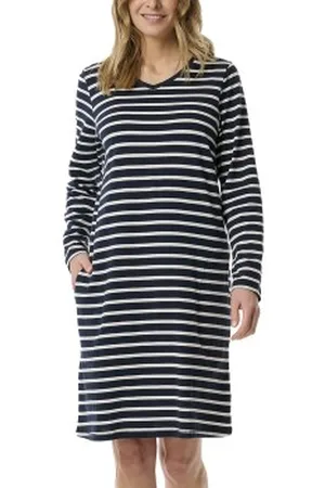 Schiesser Women Longsleeve Nightdress Blauw/Wit katoen 36 Dames
