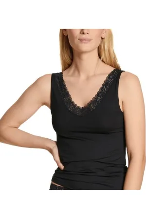 Calida Natural Comfort Lace Tank Top Zwart katoen Large Dames