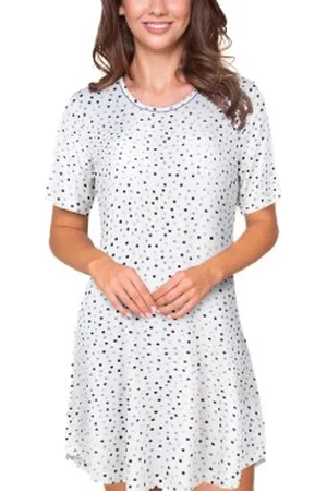 Lady Avenue Bamboo Short Sleeve Dotted Nightdress Lichtblauw Bamboe Small Dames