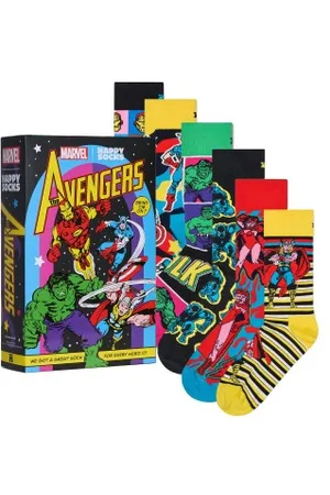 Happy Socks Sokken 6P Marvel Avengers Assemble Gift Set Versch. kleure katoen Maat 36/40