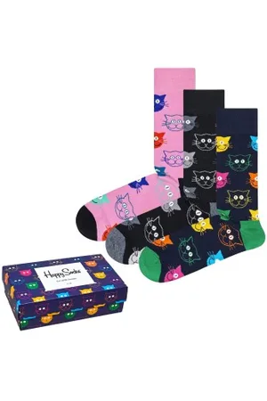 Happy Socks Sokken 3P Cat Socks Gift Box Versch. kleure katoen Maat 36/40