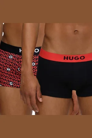 HUGO BOSS Herenslips 2P Brother Trunk Zwart/Rood katoen Large Heren