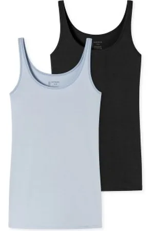 Schiesser 2P 95-5 Organic Tank Top Zwart/Blauw katoen 36 Dames