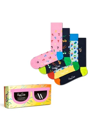 Happy Socks Sokken 4P Tropical Day Socks Gift Box Roze/Blauw katoen Maat 36/40