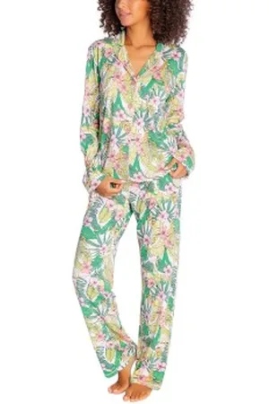 P.J.Salvage Playful Prints Pyjama Groengebloemd Large Dames