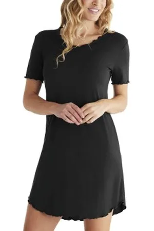 Damella Bamboo Plain Short Sleeve Nightdress Zwart Bamboe Small Dames
