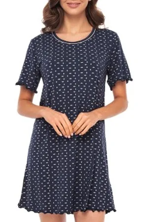 Lady Avenue Short Sleeve Bamboo Nightdress Marineblauw patroon Bamboe Small Dames