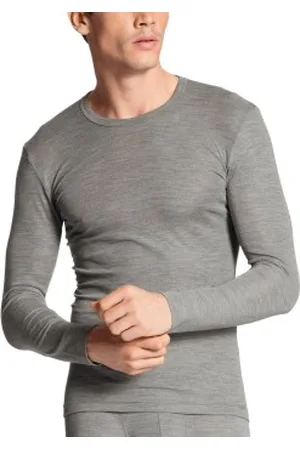 Calida Wool and Silk Shirt Long Sleeve Grijs Small Heren