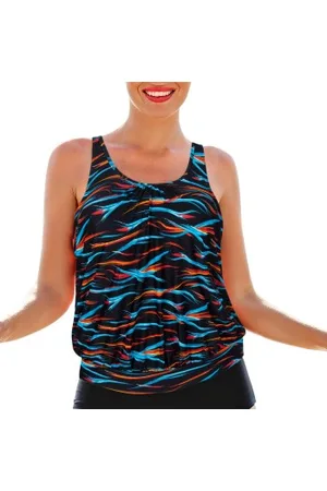 Wiki Korfu Tankini Top Blauw/Oranje C/D Small Dames