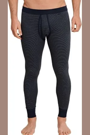 Schiesser Lange onderbroeken Classic Daywear Long Underpants With Fly Donkerblauw katoen Medium Heren