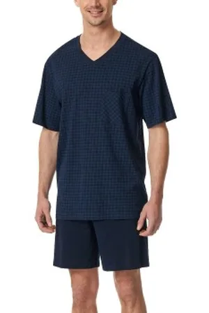 Schiesser Comfort Essentials V-Neck Short Pyjamas Donkerblauw katoen Small Heren