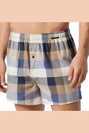 Schiesser Herenslips 2P Fun Prints Boxer Shorts Beige/Blauw katoen Medium Heren