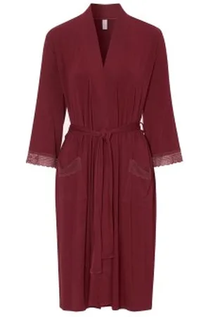 Damella Viscose Plain Lace Robe Wijnrood viscose Small Dames