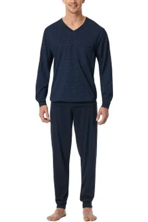 Schiesser Comfort Essentials V-Neck Long Pyjamas Donkerblauw katoen X-Small Heren