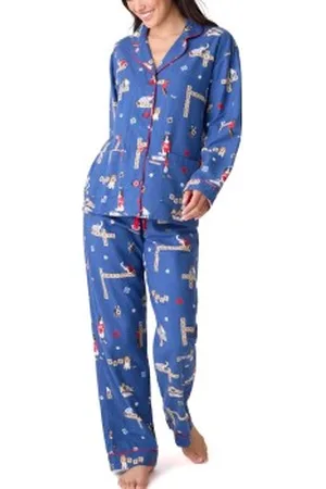 P.J.Salvage Long Sleeve Flannel Pyjama Blauw patroon katoen Large Dames