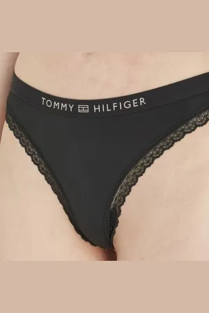 Tommy Hilfiger Tonal Logo Lace Thong Zwart X-Small Dames