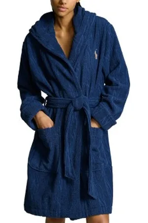 Ralph Lauren Hooded Terry Bathrobe Marine katoen L/XL Dames