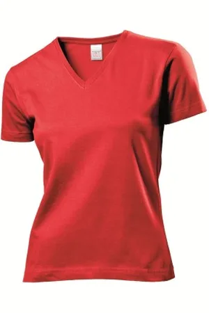 Stedman Classic V-Neck Women T-shirt Rood katoen Small Dames
