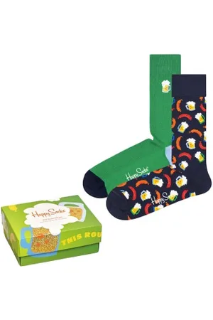 Happy Socks Sokken 2P Beer Gift Box Blauw/Groen katoen Maat 36/40