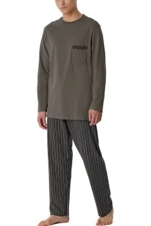 Schiesser Comfort Nightwear Long Pyjamas Bruin patroon katoen 48 Heren