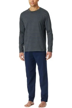Schiesser Casual Essentials Long Pyjama Round Neck Grijs katoen Small Heren