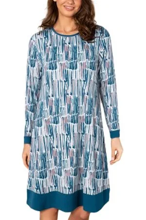 Lady Avenue Bamboo Longsleeve Nightdress Blauw patroon Bamboe Small Dames