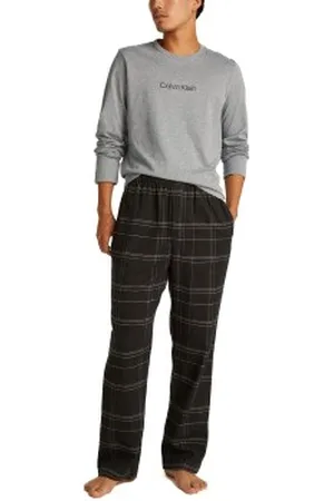 Calvin Klein Flannel Sleep Long Sleeve Pant Set Grijs/Zwart katoen Medium Heren