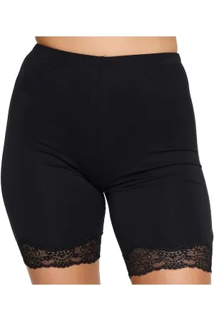 Damella Bamboo Lace Shorts Zwart wol Small Dames