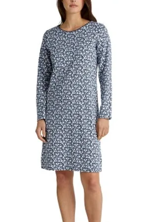 Calida Favourites Sleep Long-Sleeves Nightdress Marine katoen Large Dames