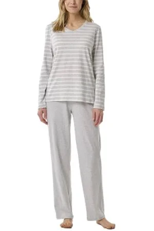 Schiesser Women Straight Leg Long Pyjama Wit/Grijs katoen 40 Dames
