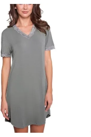 Lady Avenue Bamboo Nightdress SS Lichtgrijs Bamboe Medium Dames